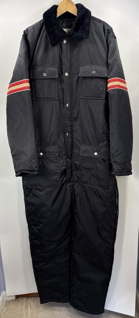 Vintage Sears Fieldmaster Snowmobile Suit XL Tall Black One Piece Ski Retro 80s